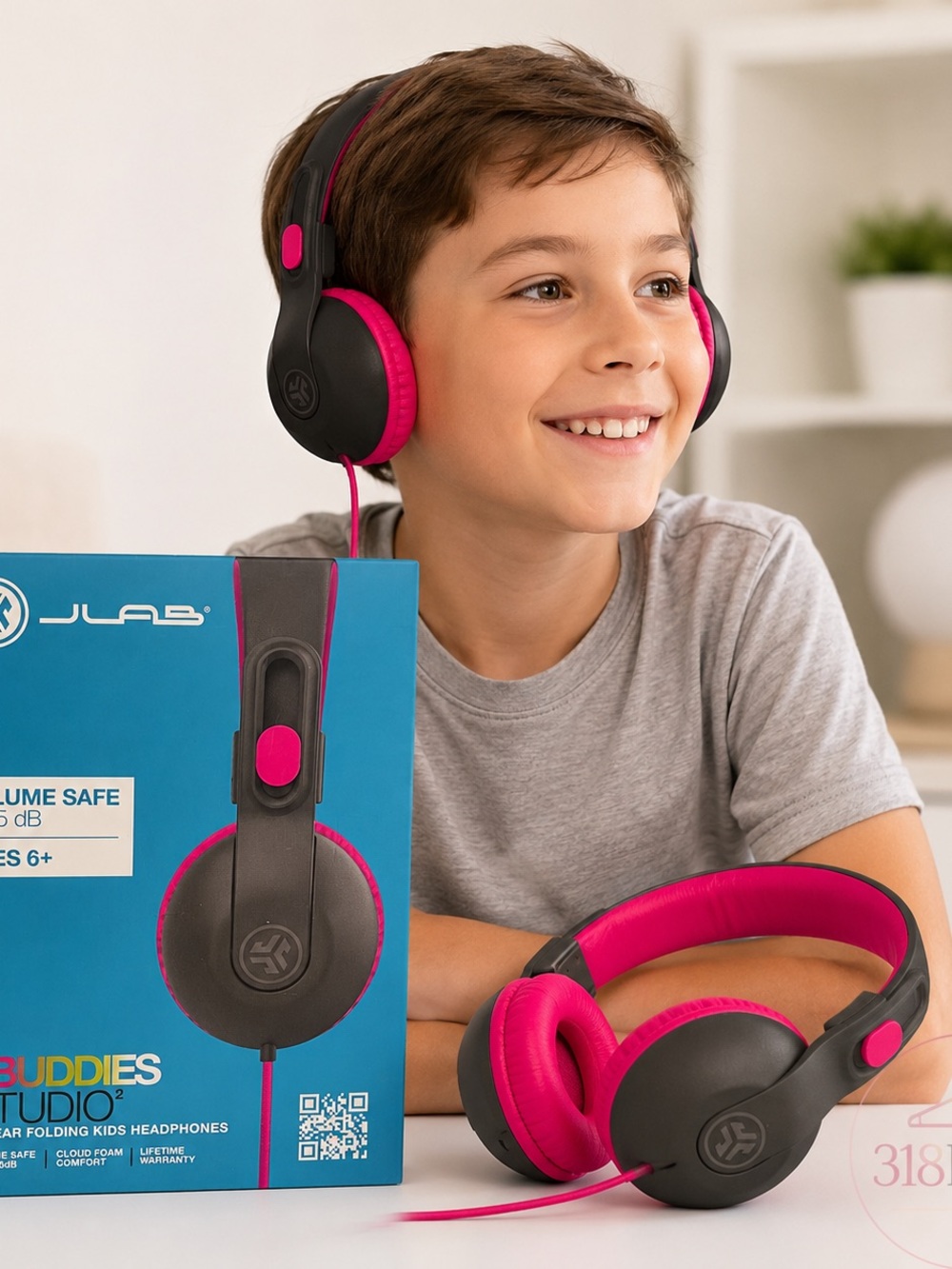 JLab Kids Over-Ear Headphones — Black and Pink